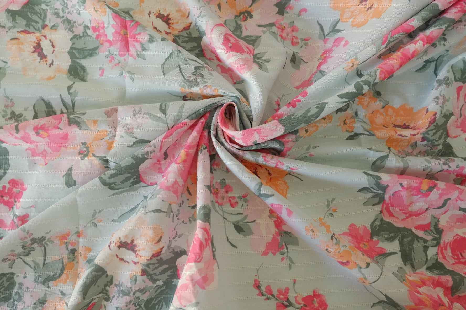 Textured Stripe Floral Cotton Fabric – 3.3 yd
