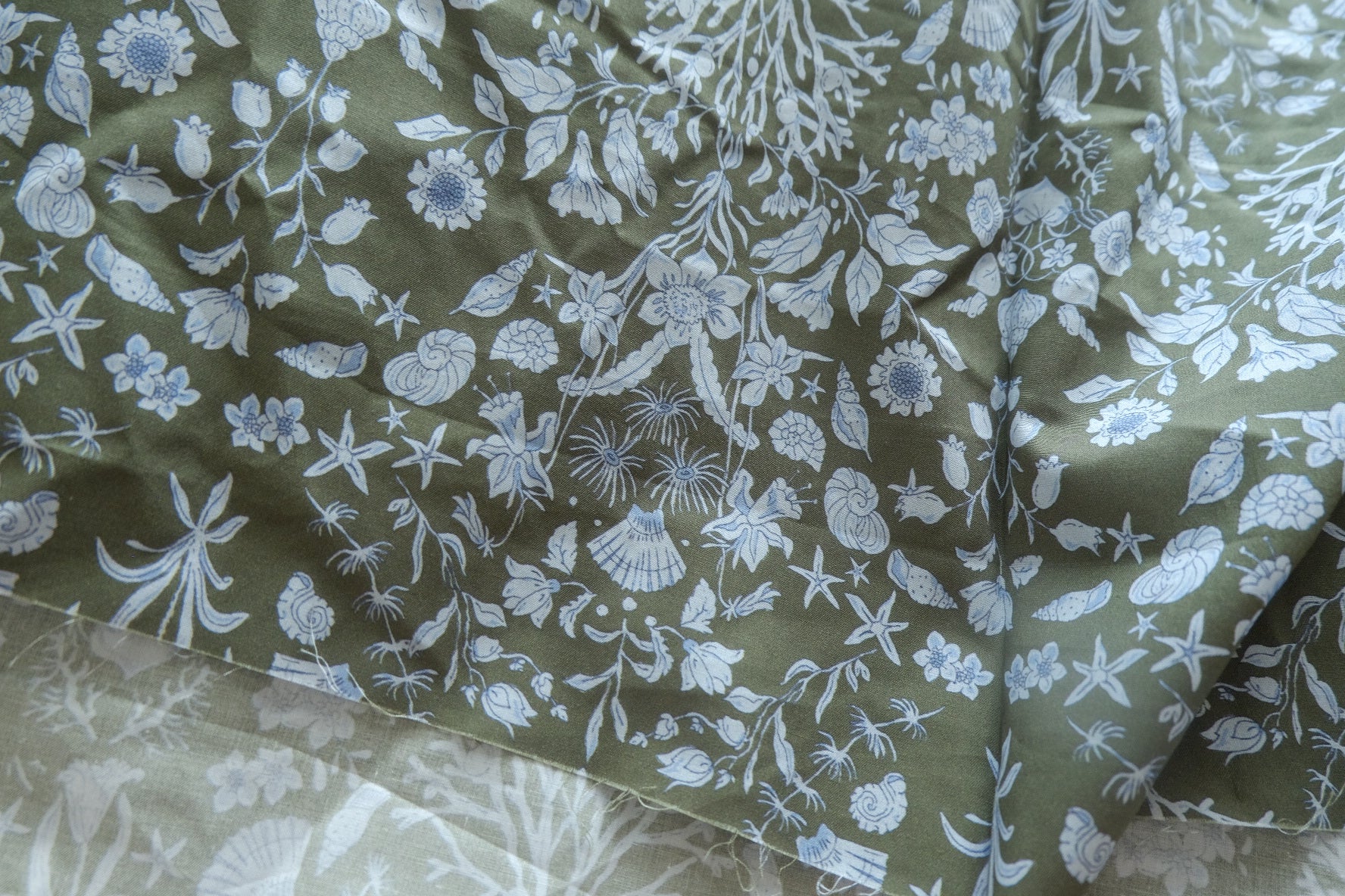 Olive Sea Garden Cotton Poplin Fabric - 4.48 yd