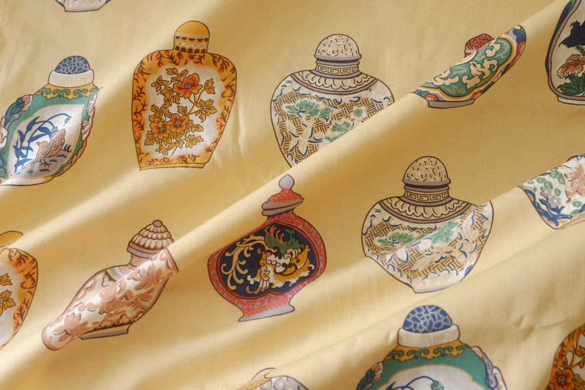 Oriental Porcelain Jars – Printed Cotton Fabric | 2.2 Yards