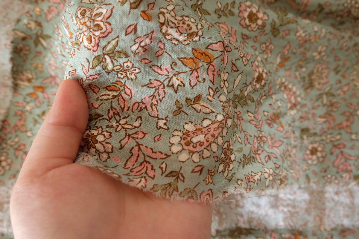 Sage Meadow – Vintage Floral Textured Cotton | 2.2 yards