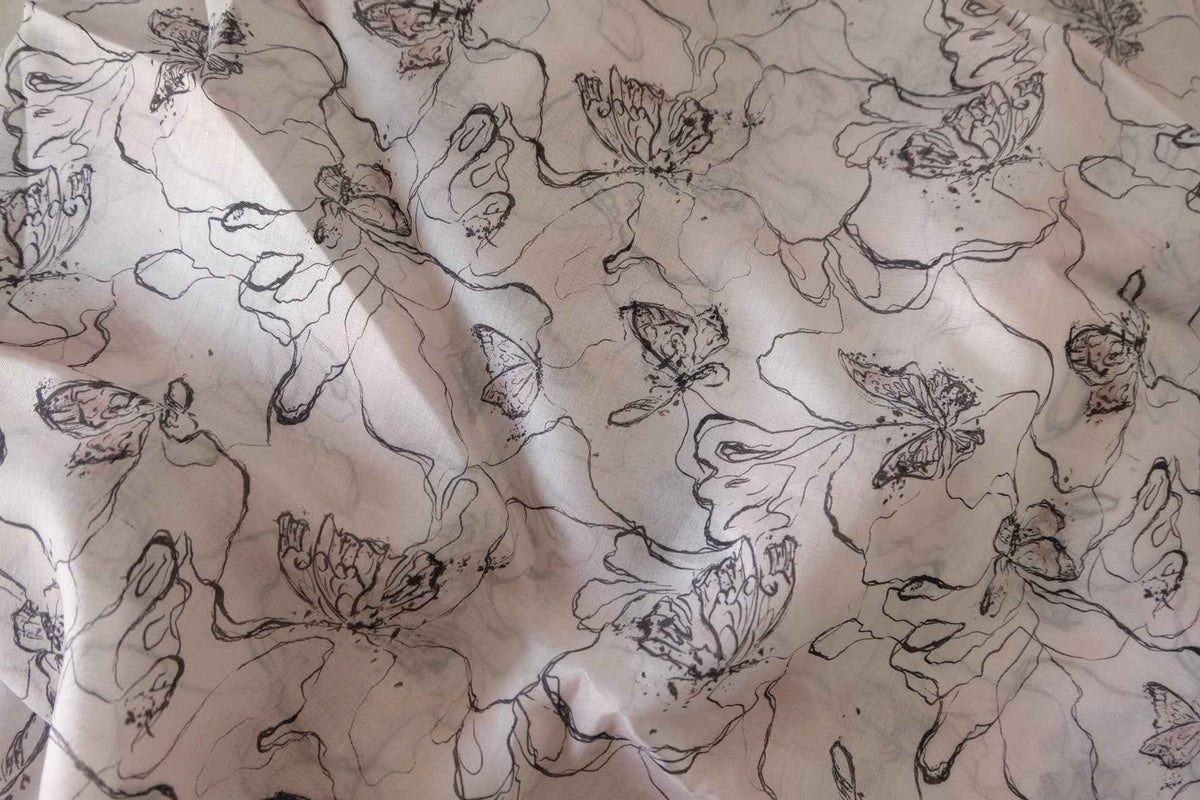 Black Sketch Floral Tencel Blend Fabric – 3.3 yd