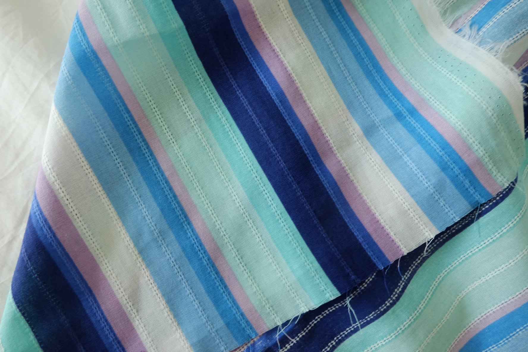 Blue Green Jacquard Stripe Cotton Fabric – 1.6 yd