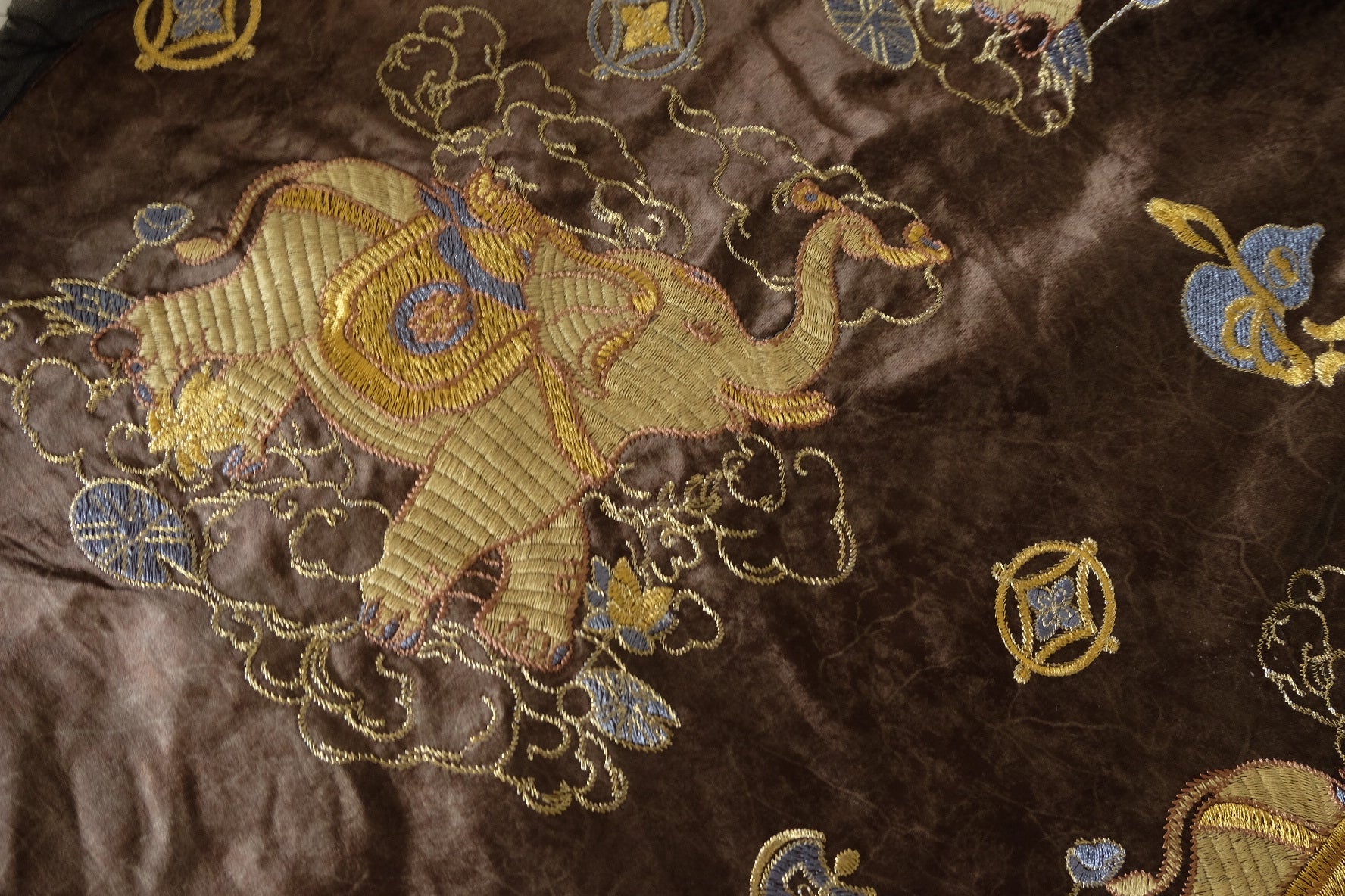 Brown Embroidered Satin Brocade Fabric – 2.19 yd