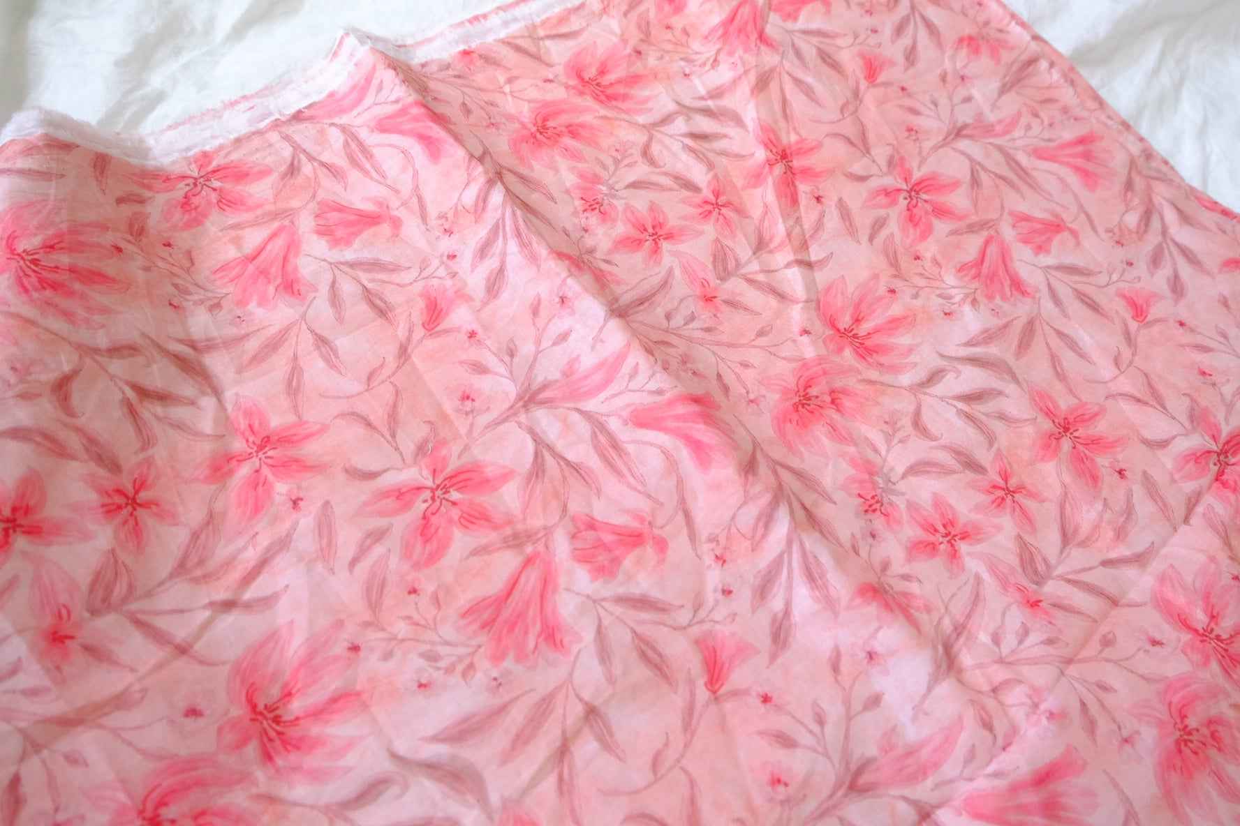 Soft Pink Watercolor Floral Cotton Lawn Fabric — 2.41 yd