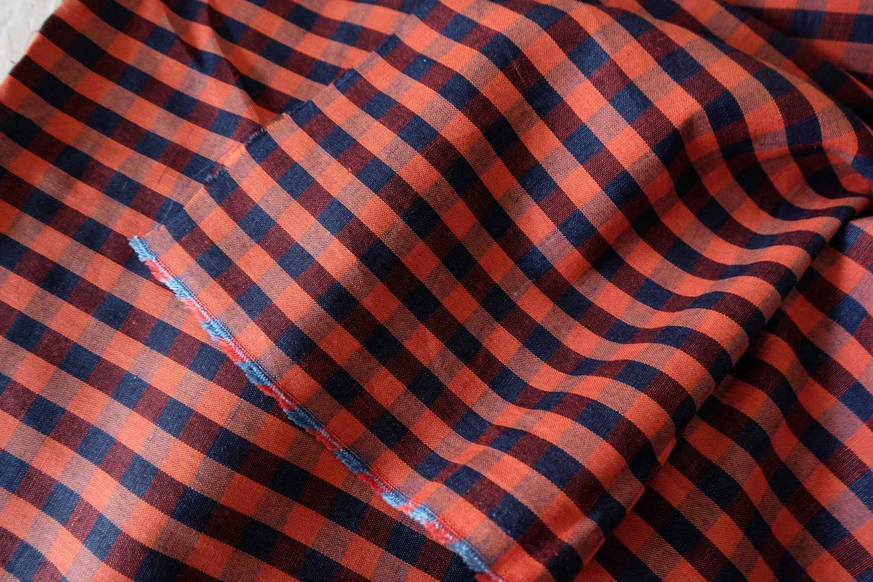 Rust Orange & Navy Plaid Linen Cotton Fabric – 2.2 yd