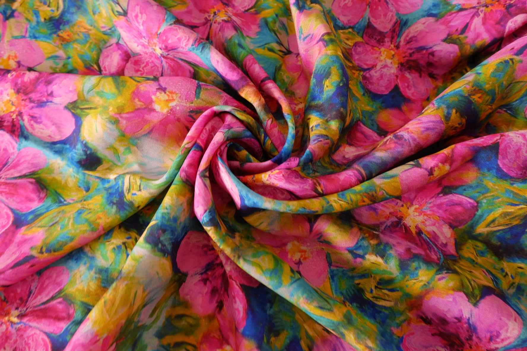 Pink Floral Rayon Linen Blend Fabric – 3.3 yd