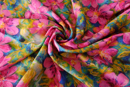 Pink Floral Rayon Linen Blend Fabric – 3.3 yd