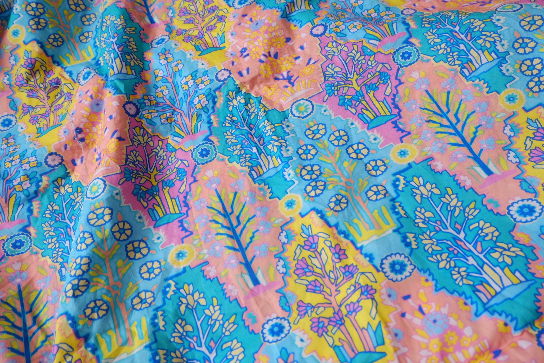 Colorful Folk Garden Cotton Poplin Fabric - 2.19 yd