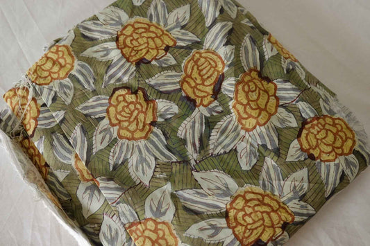 Olive & Mustard Floral Cotton Lawn Fabric – 3.3 yd