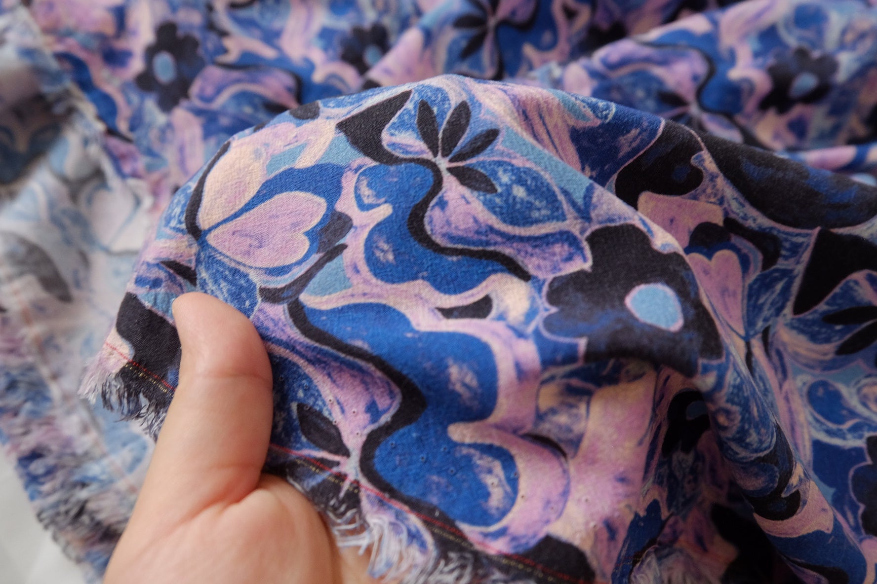 Washed Blue Violet Floral Linen Fabric - 3.28 yd
