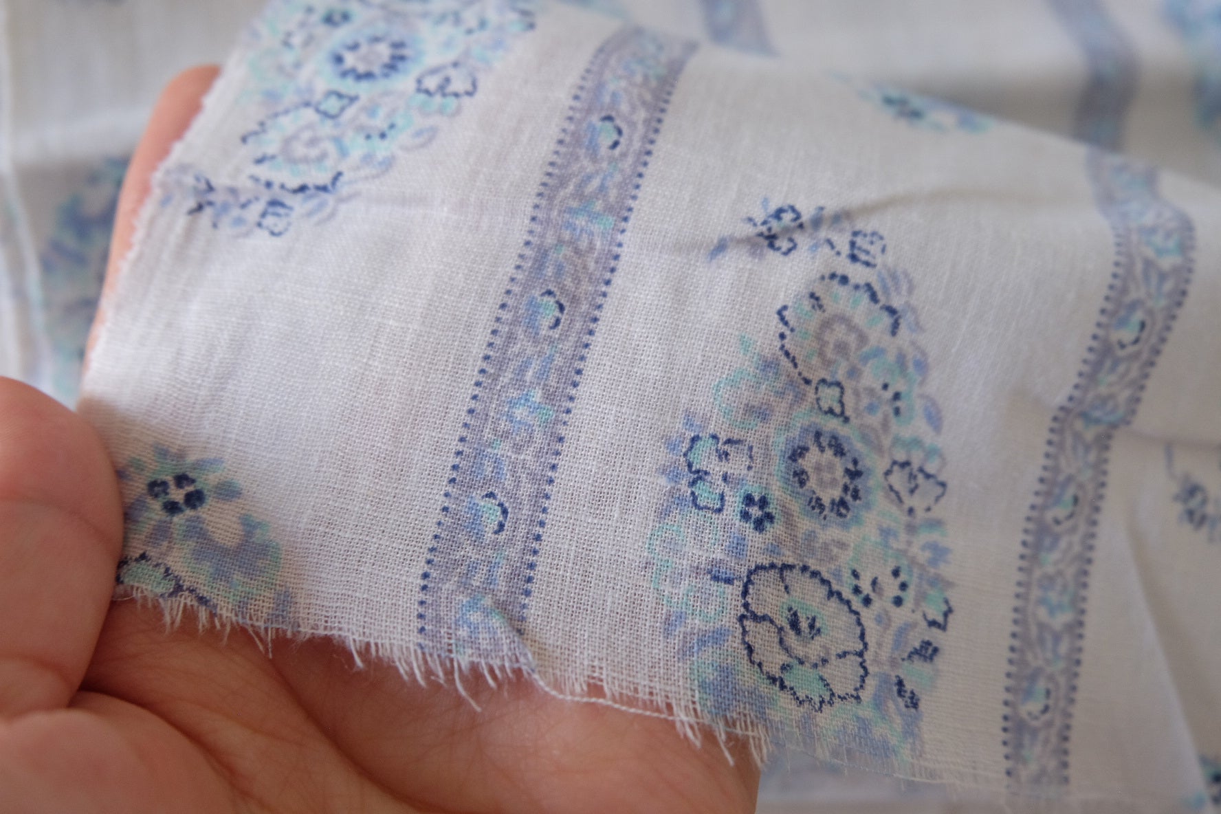 Blue Paisley Stripe Rayon Linen Fabric – 2.2 yd