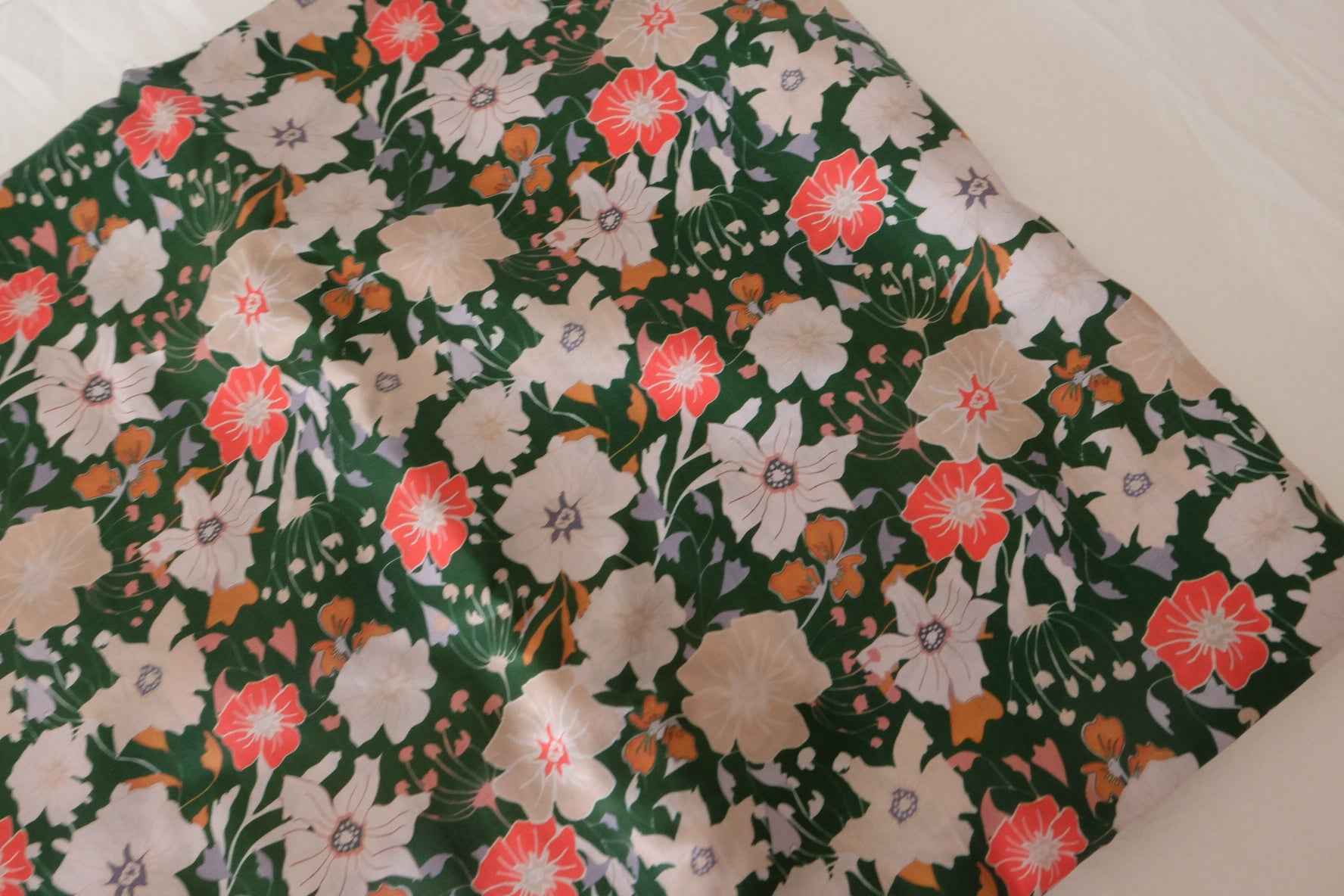 Dark Green Floral Cotton Lawn Fabric – 2.2 yd