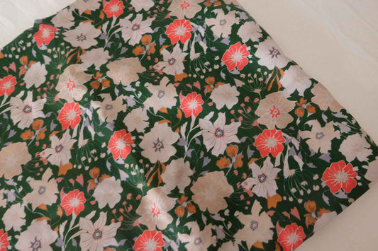 Dark Green Floral Cotton Lawn Fabric – 2.2 yd