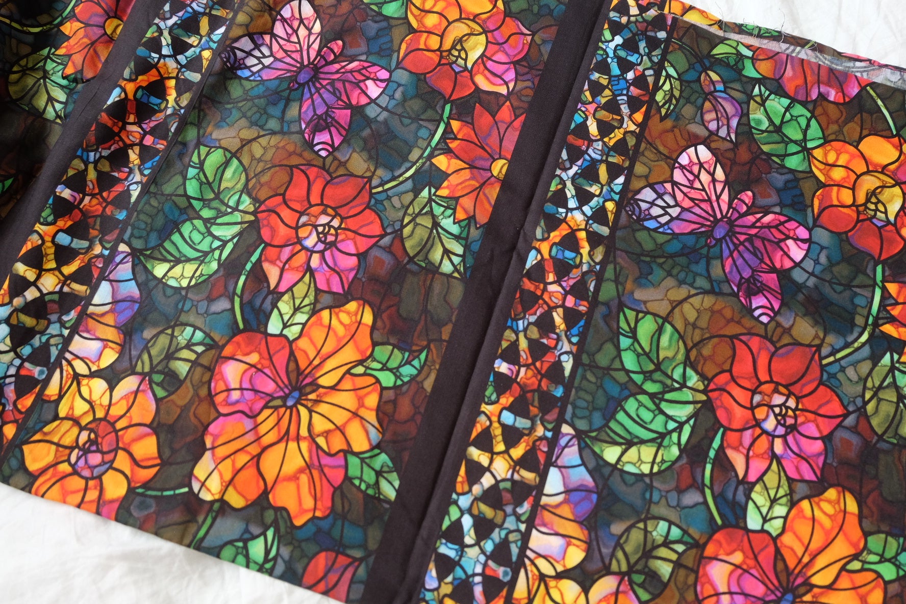 Stained Glass Floral Cotton Fabric – Bold Novelty Print Cotton (3.28 yards)