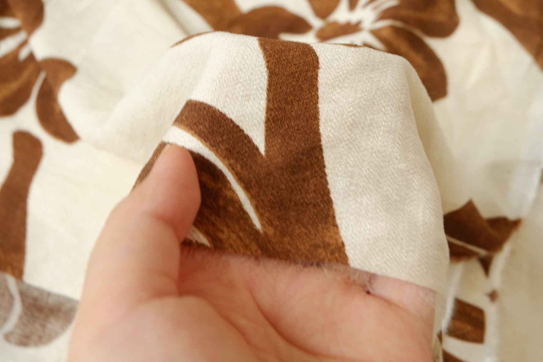 Brown Floral Tencel Cotton Fabric, Soft Opaque Summer Blouse Fabric, 1.51 Yards