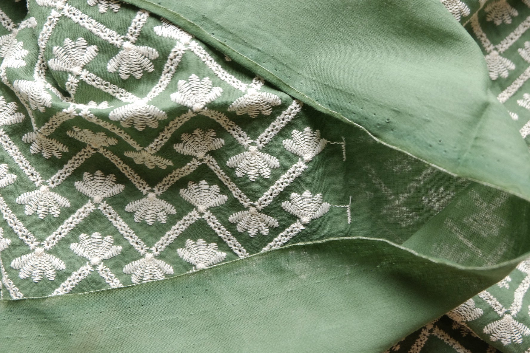 Green Geometric Embroidered Cotton – 2.2 yd
