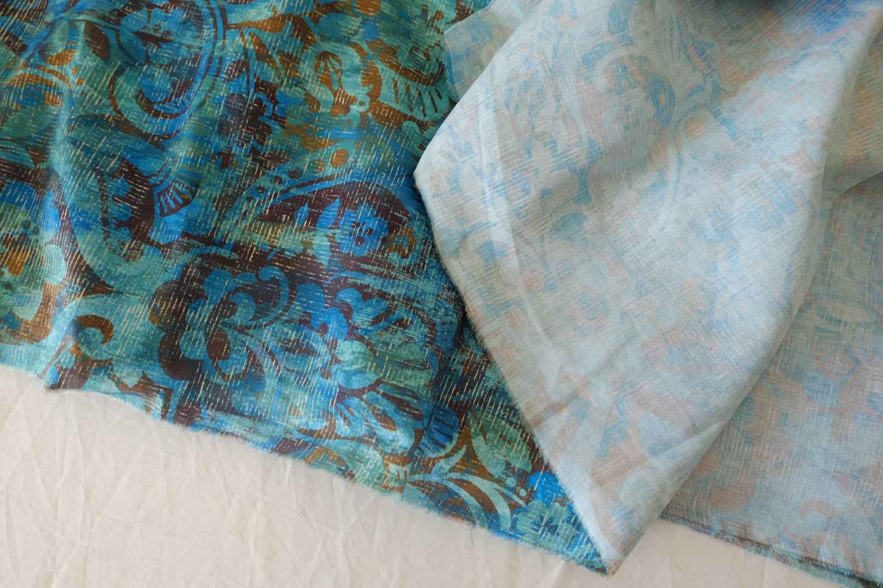 Vintage Blue Floral Cotton Fabric – 2.8 yd