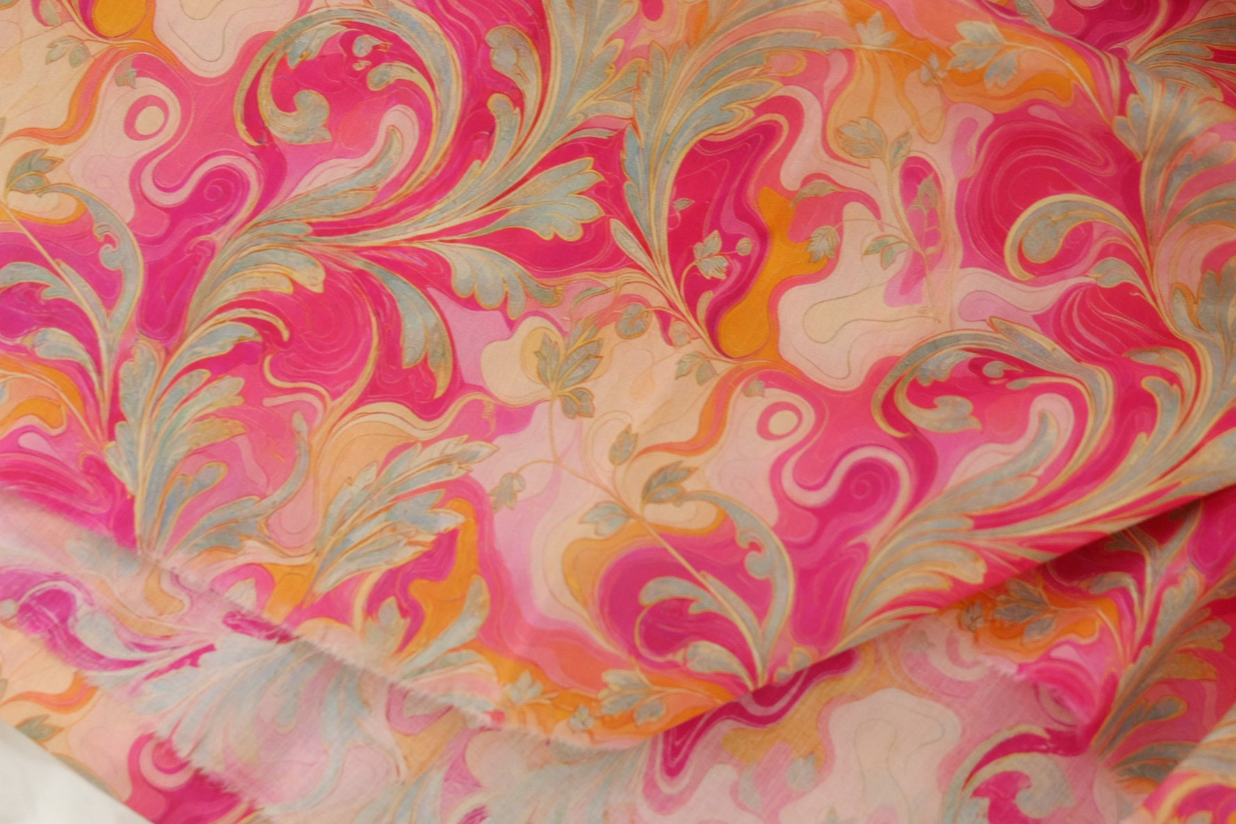 Pink Marbled Botanical Cotton Lawn – 1.6 yd