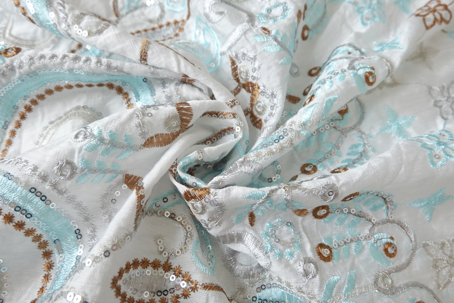 Border Embroidered Lyocell Nylon Fabric, 2.19 Yards