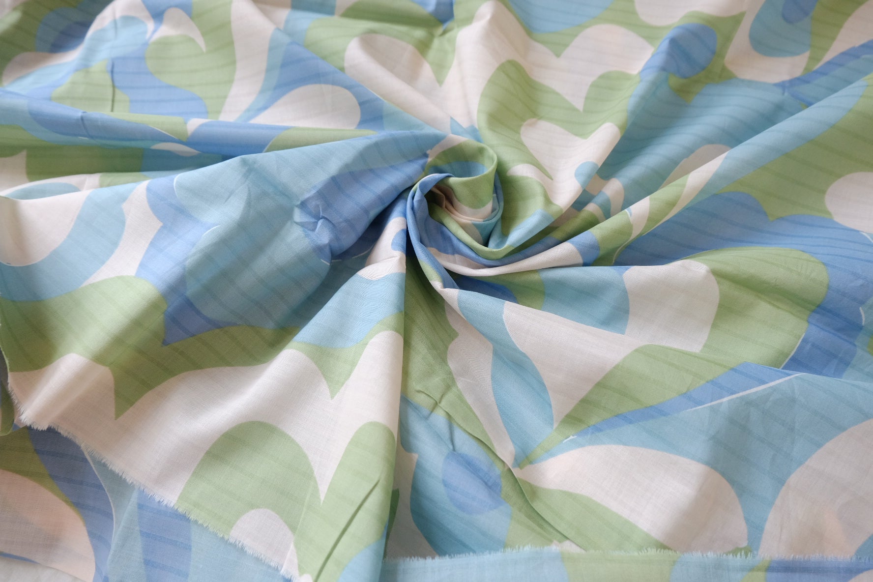 Blue Green Shadow Abstract Print Cotton Lawn — 1.64 yd