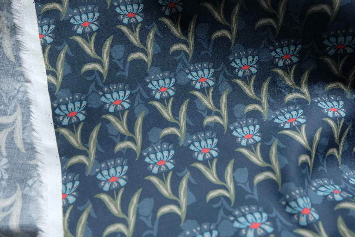 Midnight Blue Floral Cotton Lawn — 2.2 yd