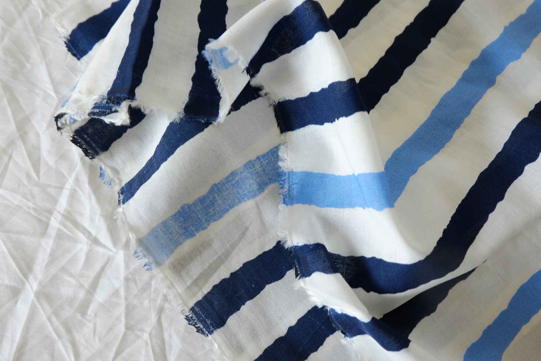 Painted Blue Stripe Pure Ramie Fabric, 2.19 Yards