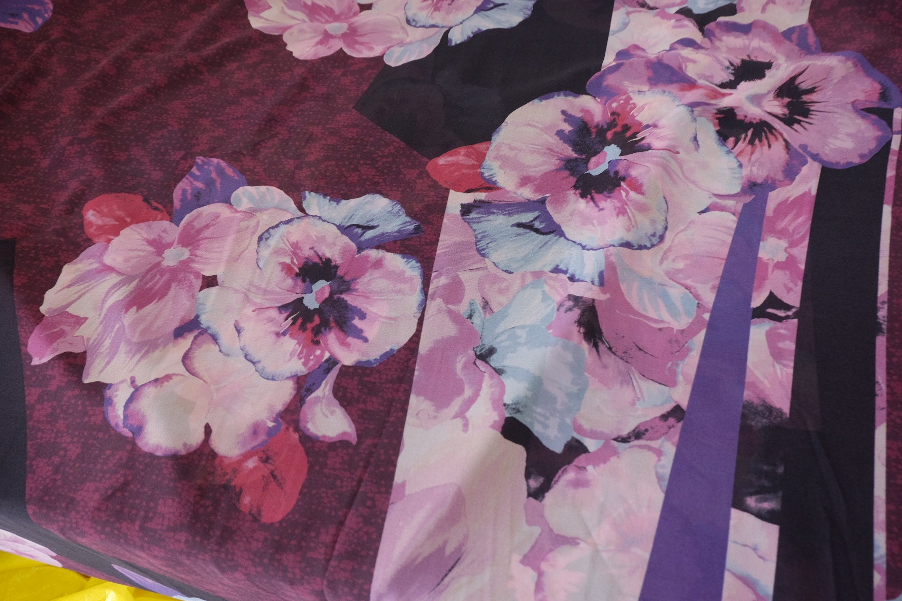 Sheer Designer Deadstock Rayon Fabric – Abstract Floral Panel Print – 2.7 yd