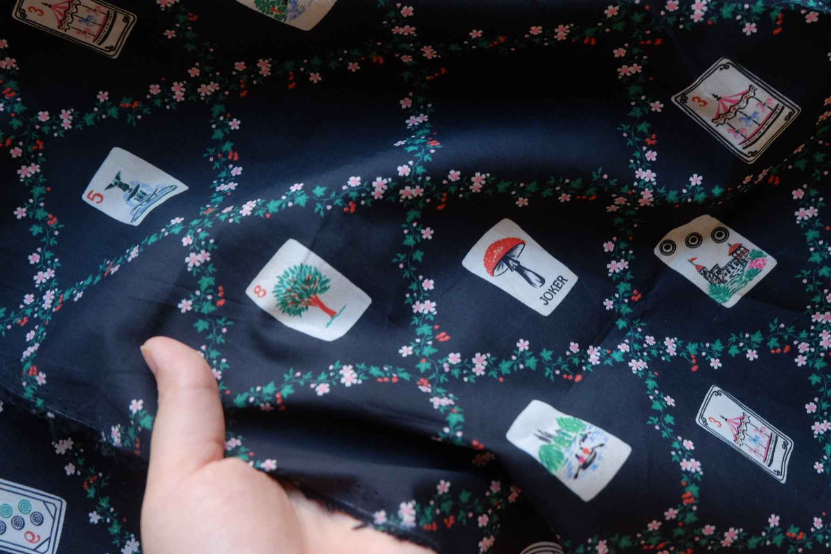 Midnight Garden Playing Cards Cotton Poplin Fabric – 2.19 yd