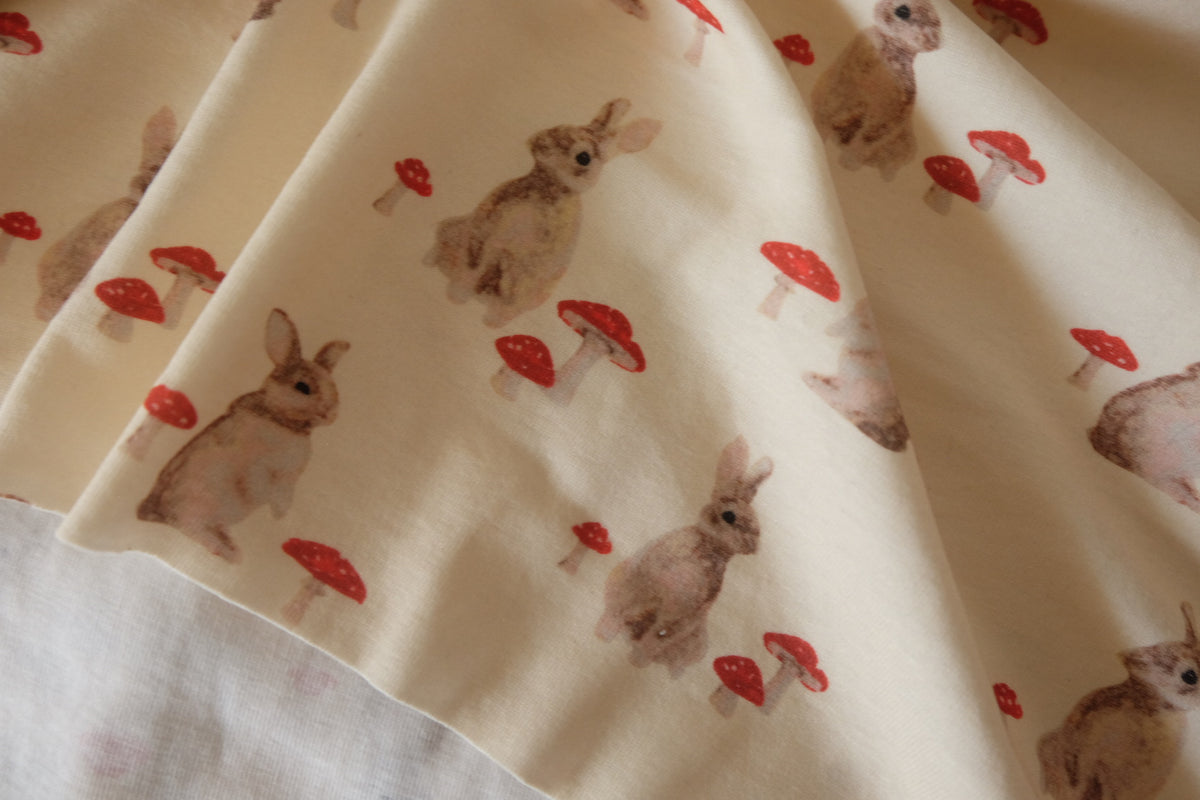 Woodland Bunny & Toadstool Cotton Jersey Knit – 2.51 yd