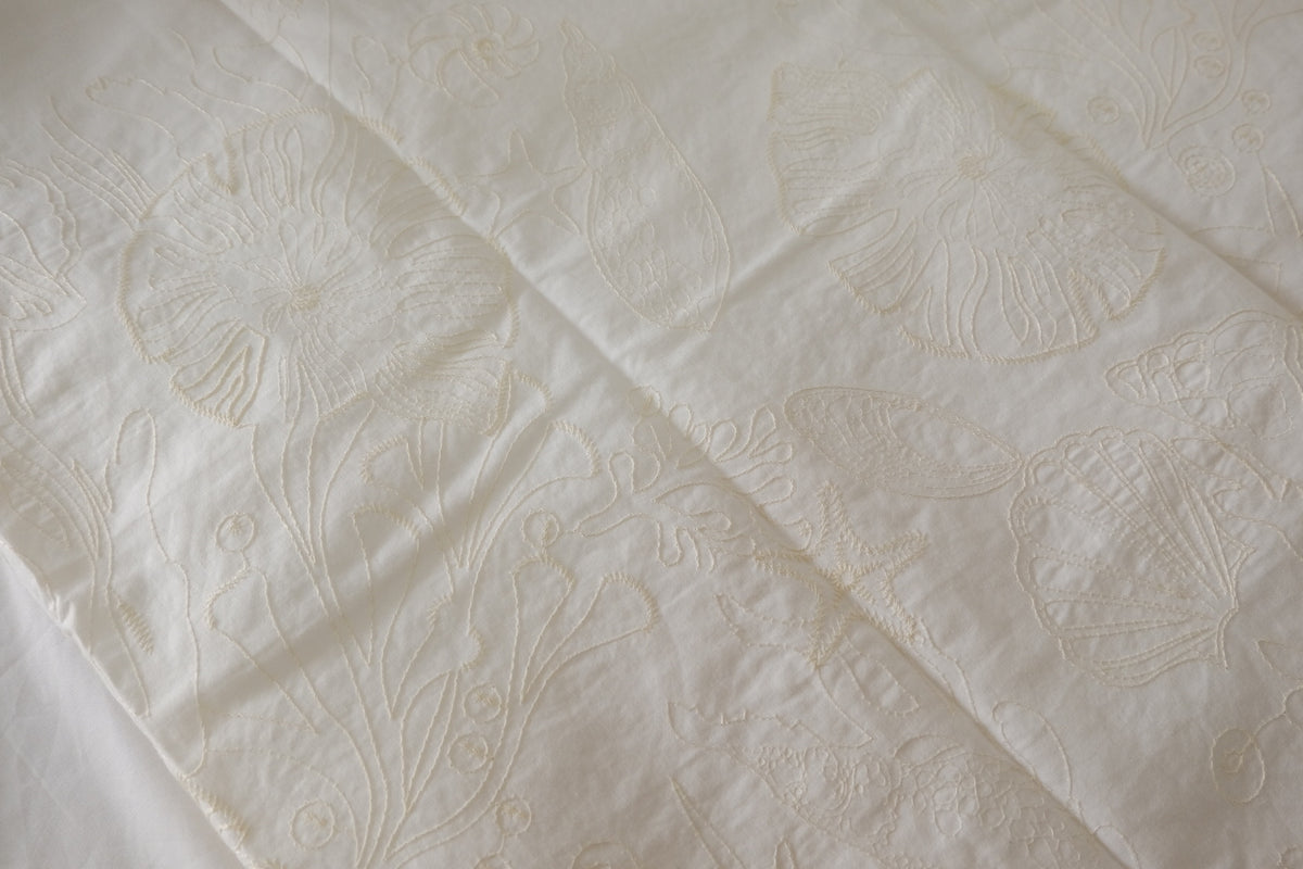Marine Botanical Embroidered Cotton Poplin