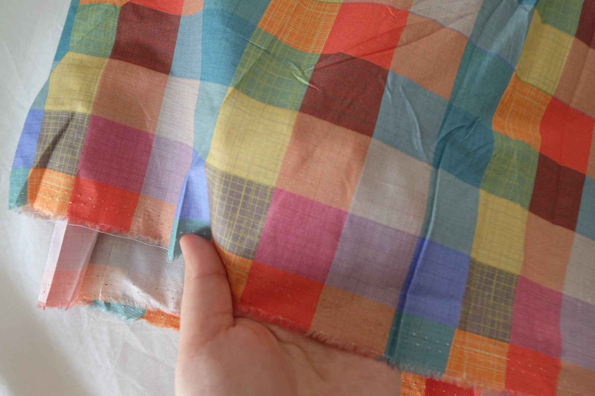Colorful Patchwork Check Cotton Poplin Fabric – 3.3 yd