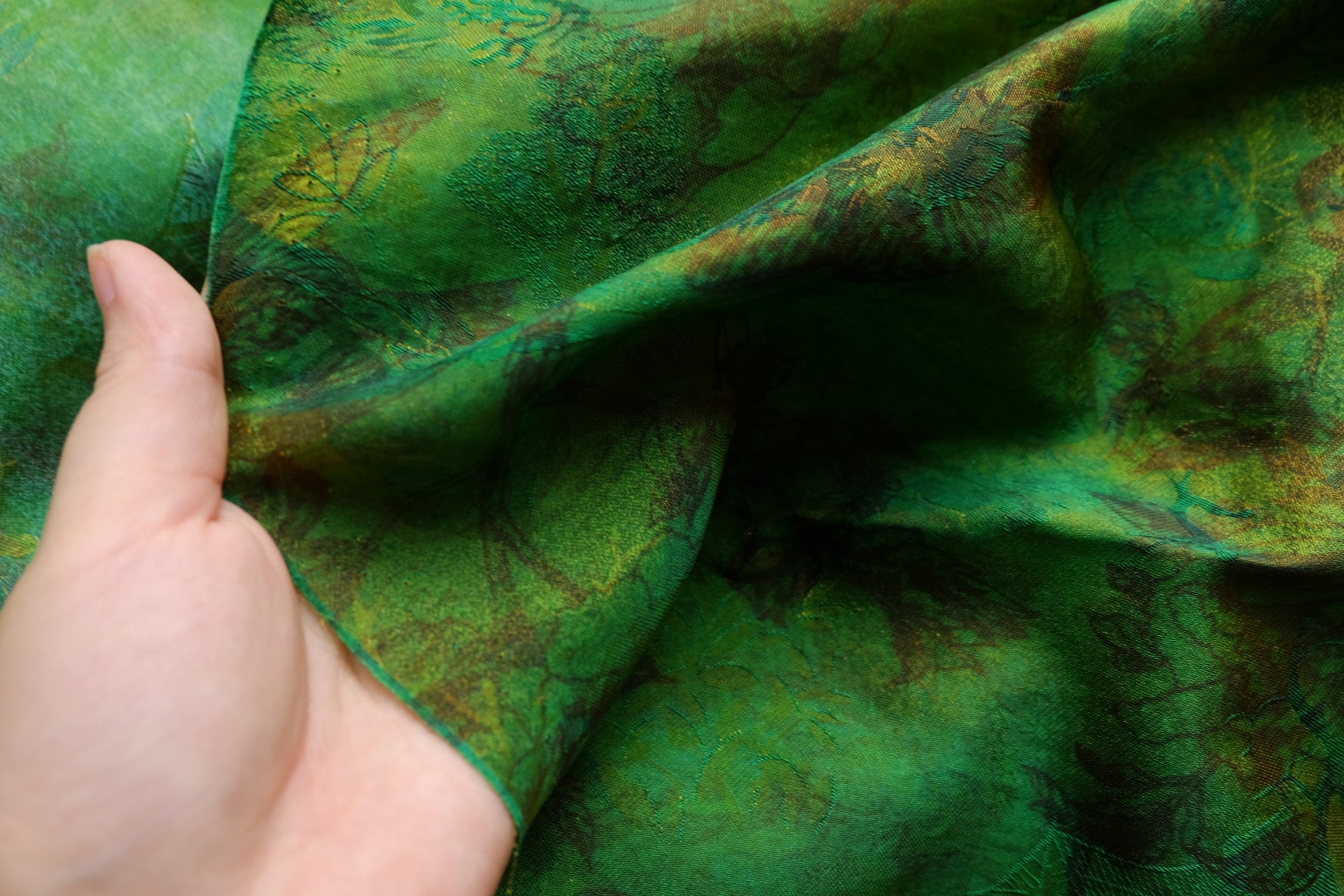 Iridescent Green Jacquard Polyester – 2.2 yd