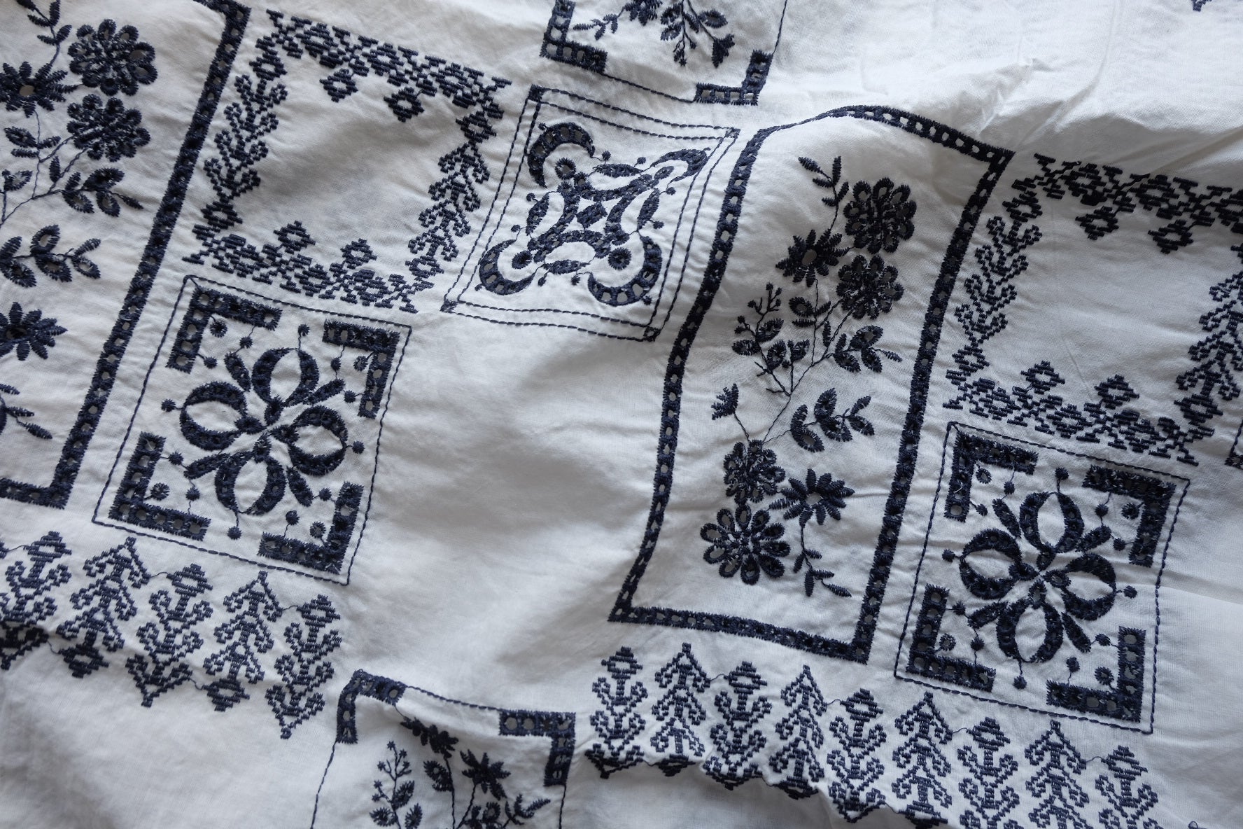 Navy Patchwork Embroidered Cotton Voile – 2.2 yd