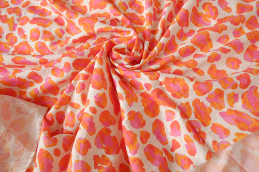 Bold Coral Leopard Print Tencel Cotton Fabric – Soft, Fluid Summer Dress Fabric (2.19 yards)