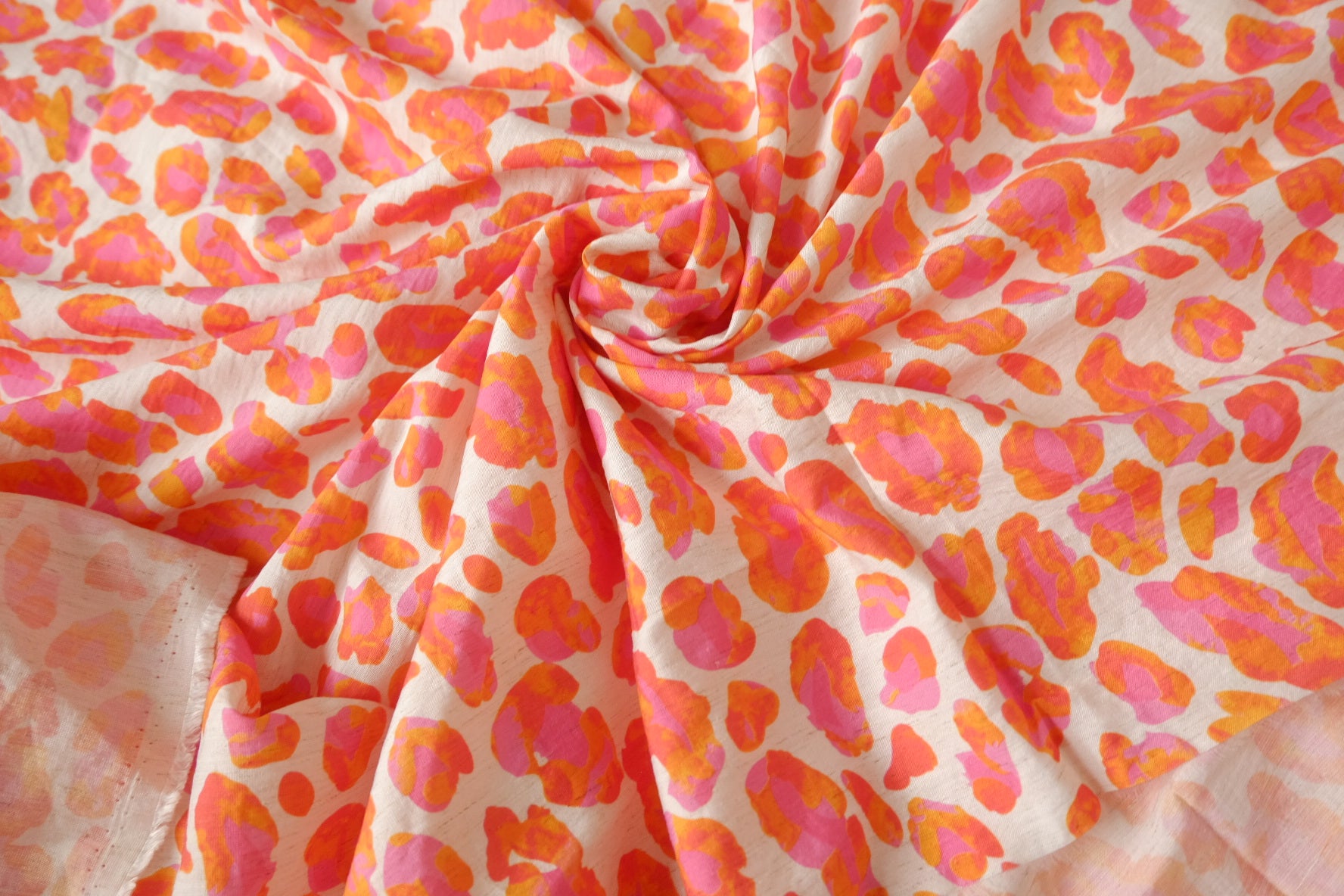 Bold Coral Leopard Print Tencel Cotton Fabric – Soft, Fluid Summer Dress Fabric (2.19 yards)