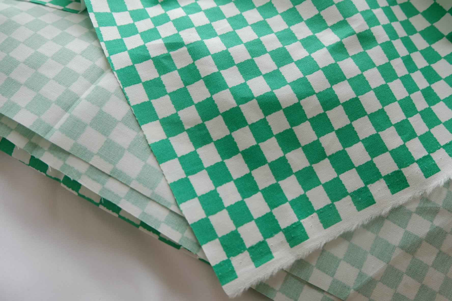 Green Checkerboard Crisp Cotton Poplin Fabric - 2.19 yd