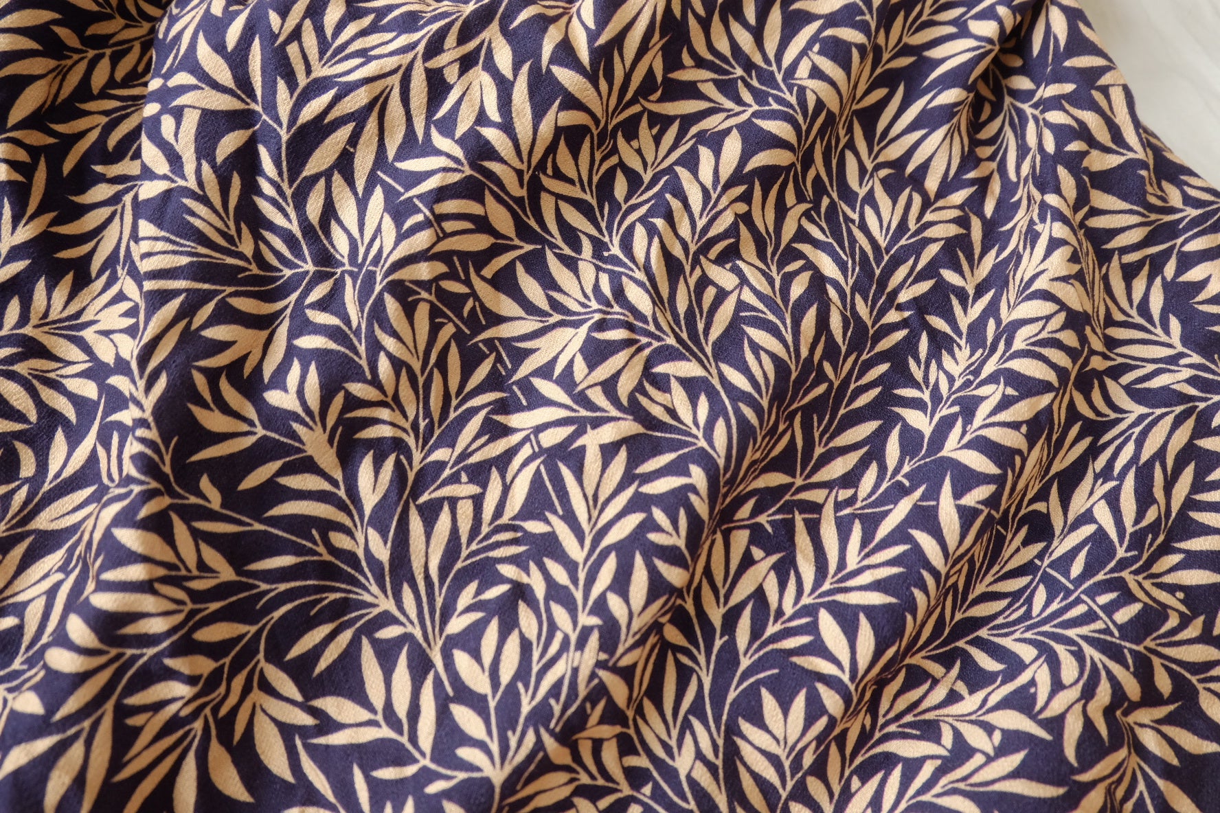 Navy Leaf Print Tencel Cotton, 1.59 Yards