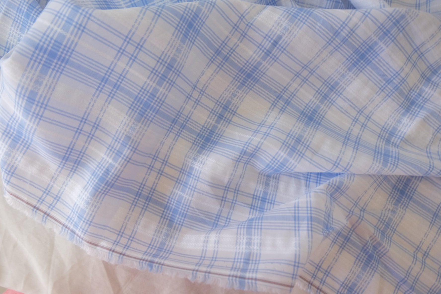 Light Blue Jacquard Plaid Cotton Fabric – 2.2 yd