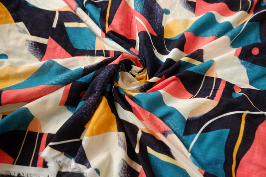 Abstract Geometric Cotton Linen Fabric – Soft, Lightweight Summer Shirting (1.75 yards)
