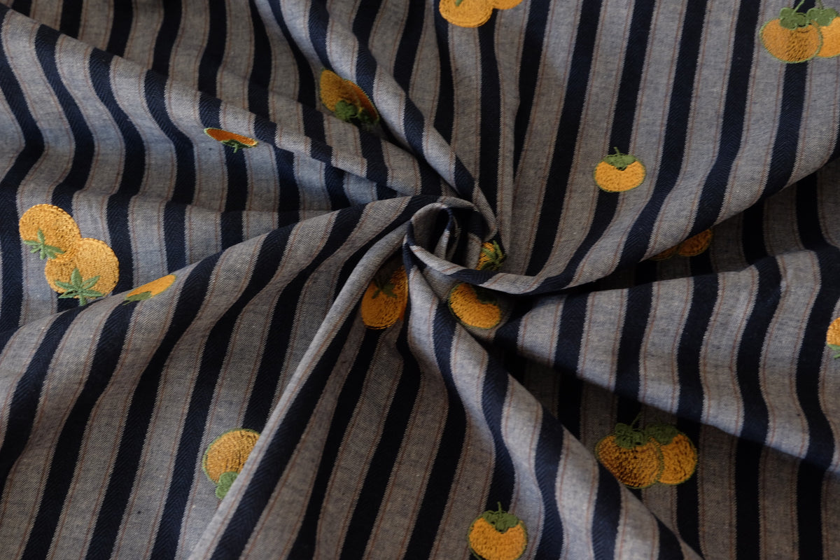 Golden Tomatoes Embroidered Striped Cotton – 1.48 yd