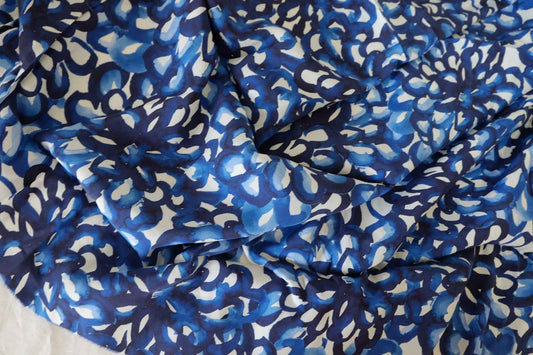 High-Drape Cupro Fabric – Abstract Blue Watercolor Floral Print-2.3 yd