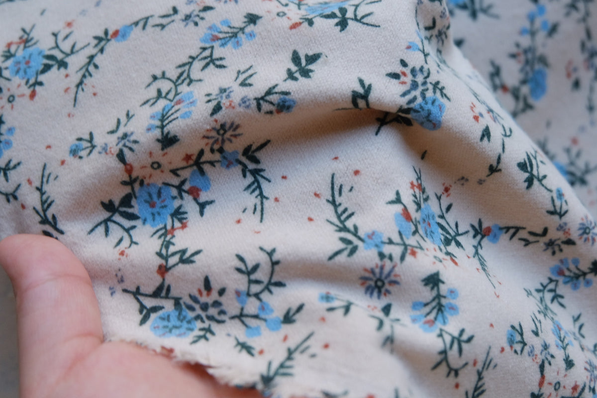 Vintage Blue Ditsy Floral Brushed Double-Layer Cotton Linen – 2.19 yd