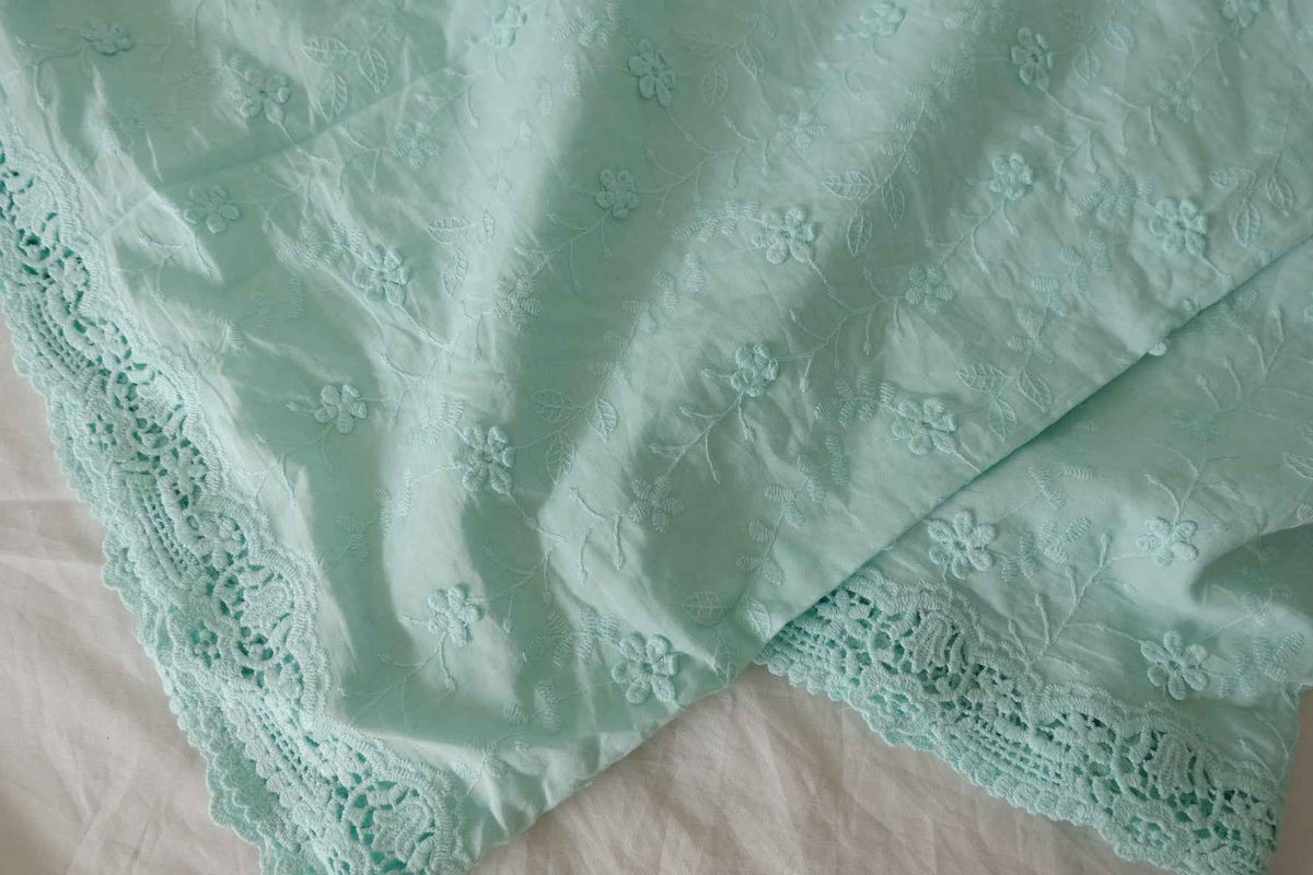 Mint Floral Border Embroidered Cotton — 2.19 yd