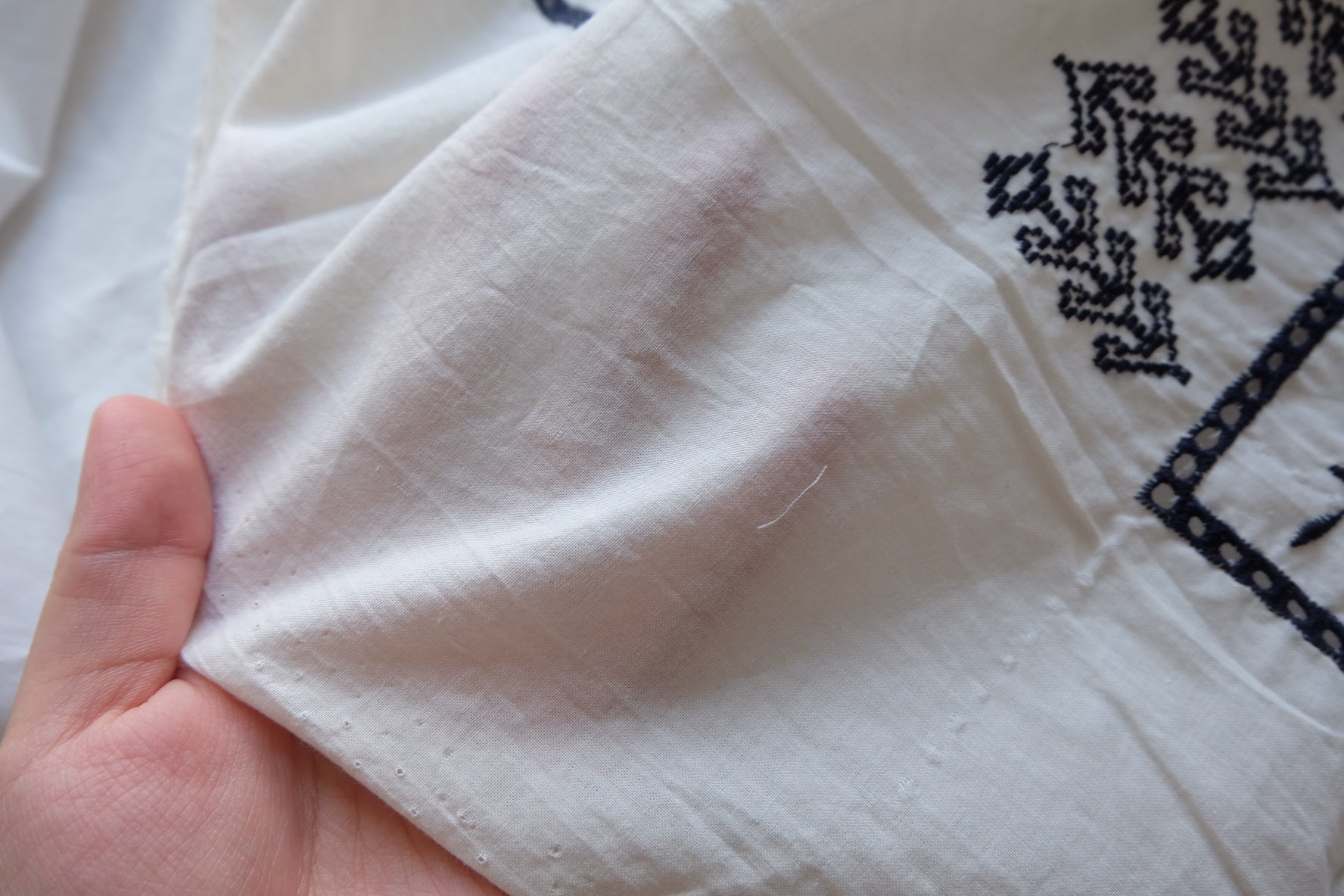 Navy Patchwork Embroidered Cotton Voile – 2.2 yd