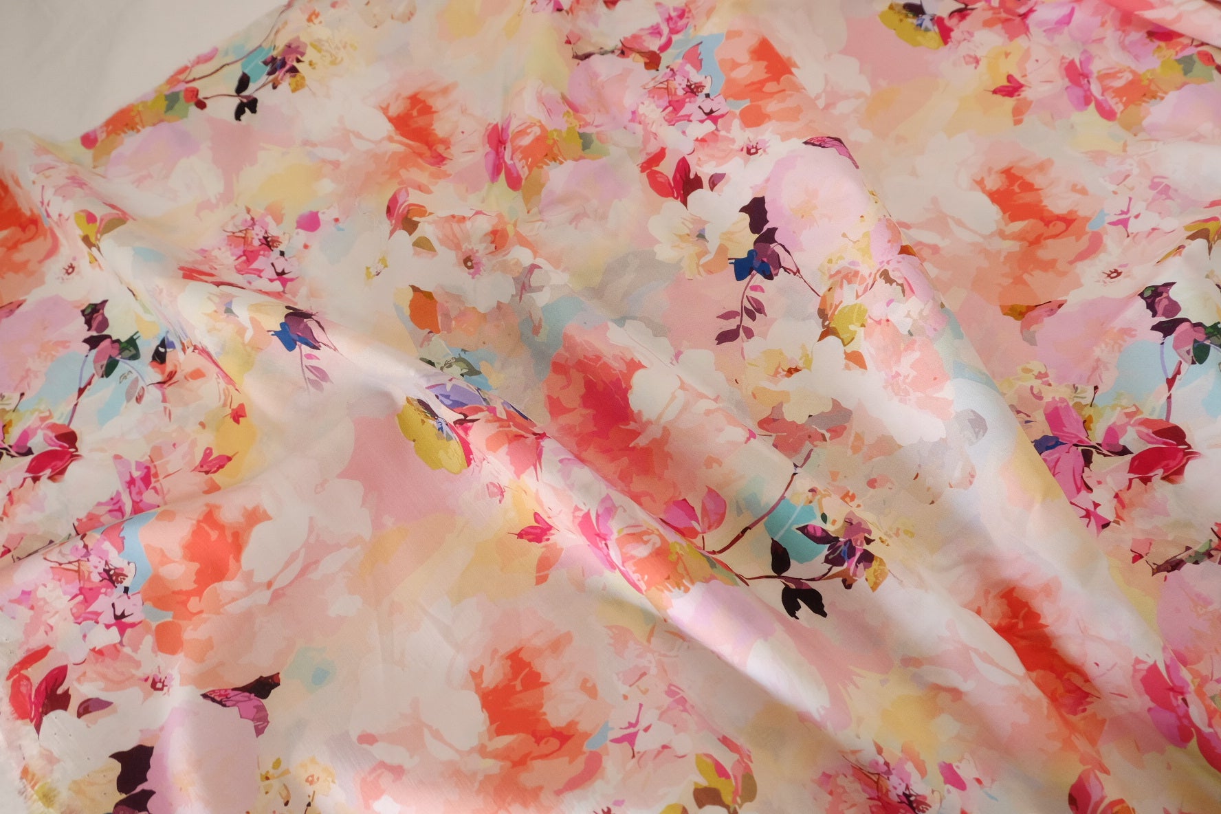 Watercolor Floral Cotton Sateen Fabric – 2.7 yd