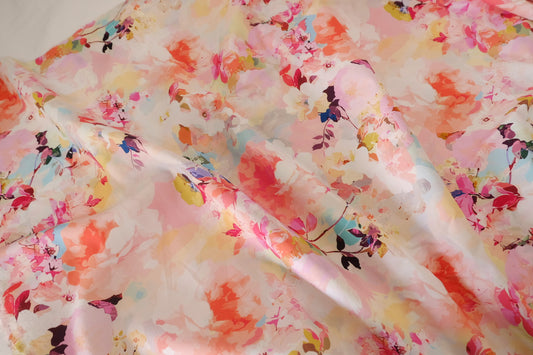 Watercolor Floral Cotton Sateen Fabric – 2.7 yd