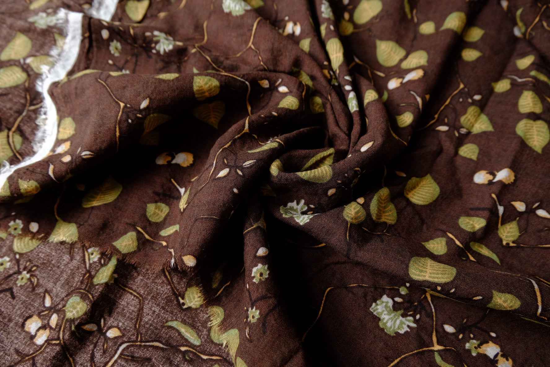 Chocolate Botanical Textured Cotton Linen Fabric - 2.52 Yards