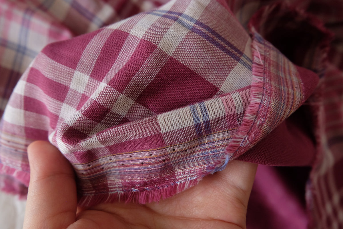 Raspberry Rose Plaid – Yarn-Dyed Cotton Double Gauze – 2.19 yd
