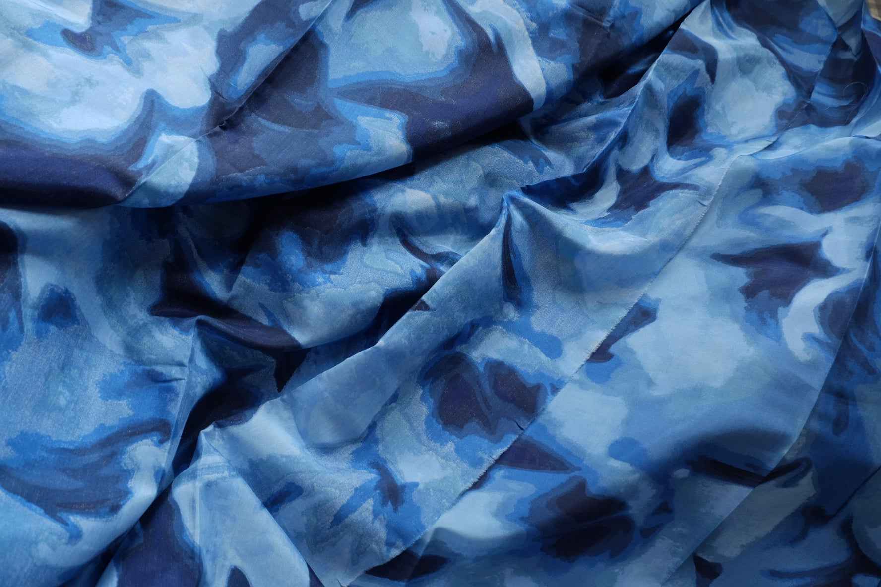 Abstract Blue Cupro Fabric, Lightweight Silky Dress Weight, 3.28 Yards