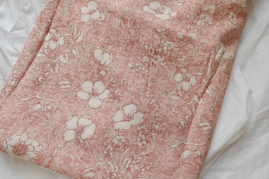 Mint/Blush Floral Textured Tencel Cotton Fabric, Lightweight Airy Dress Weight, 3.28 Yards
